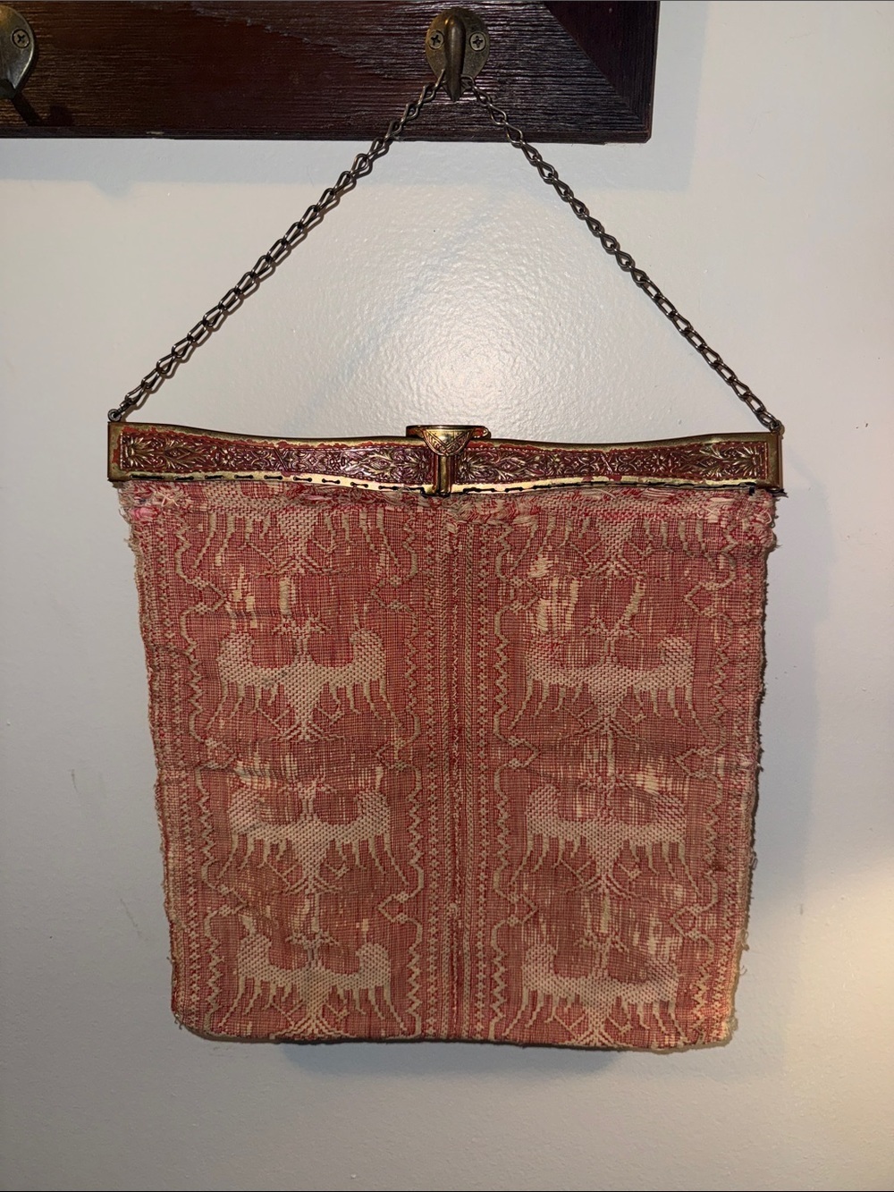 Antique Victorian/Edwardian Woven Tapestry Coin Purse Ornate Brass Frame - Picture 8 of 11